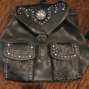 Montana West Black Leather/Crystal Handbag